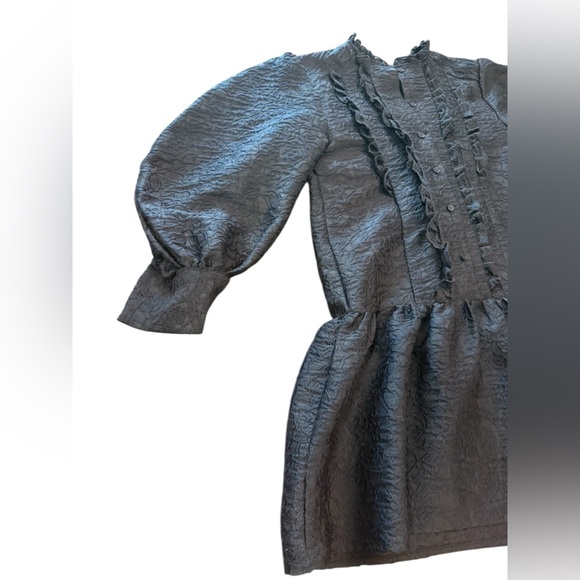 Sister Jane Navy Blue Balloon Sleeve Embroidered Dress Size XS - Picture 4 of 12